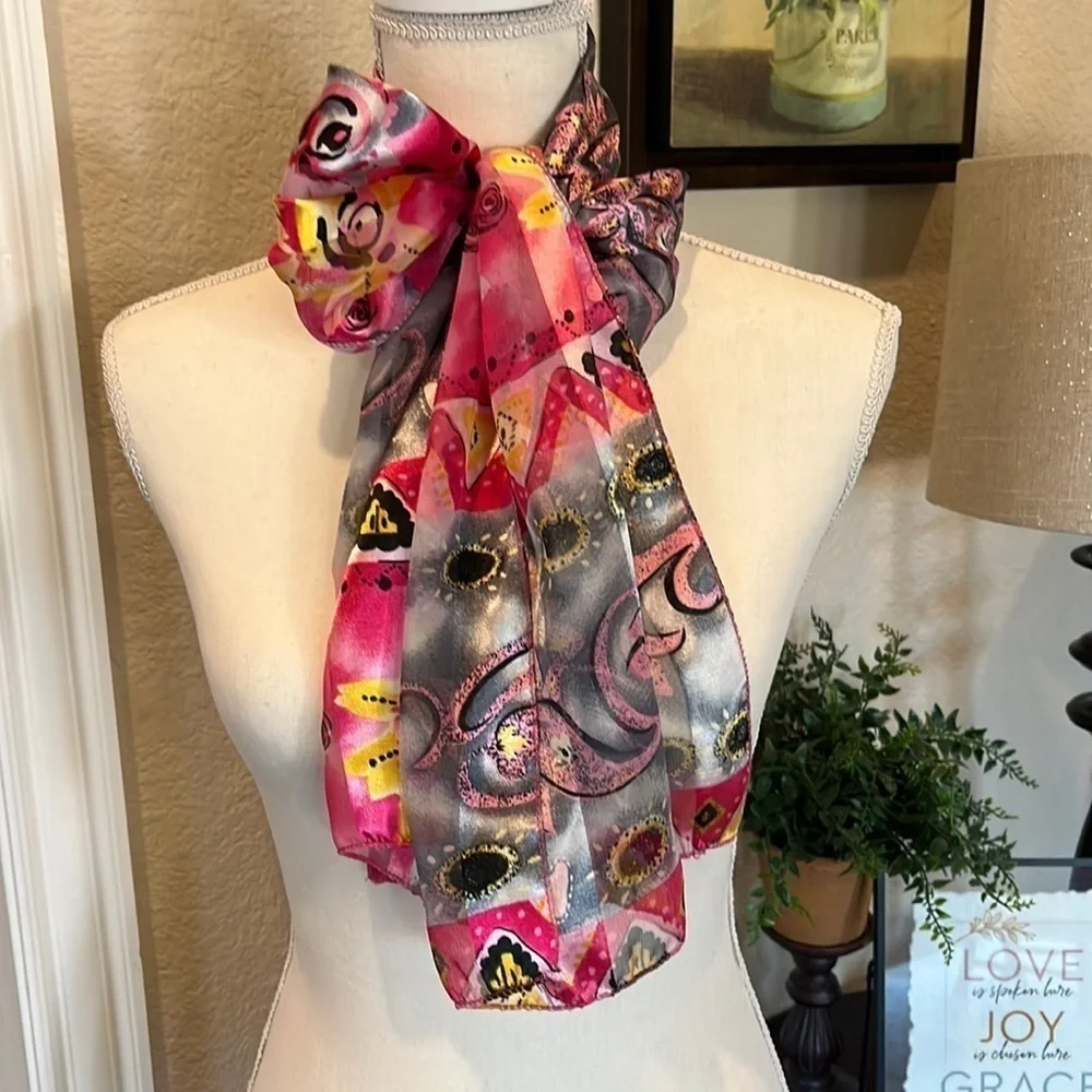 Pink and Black Yellow Bright Vibrant Scarf Barbie Pink Semi Sheer